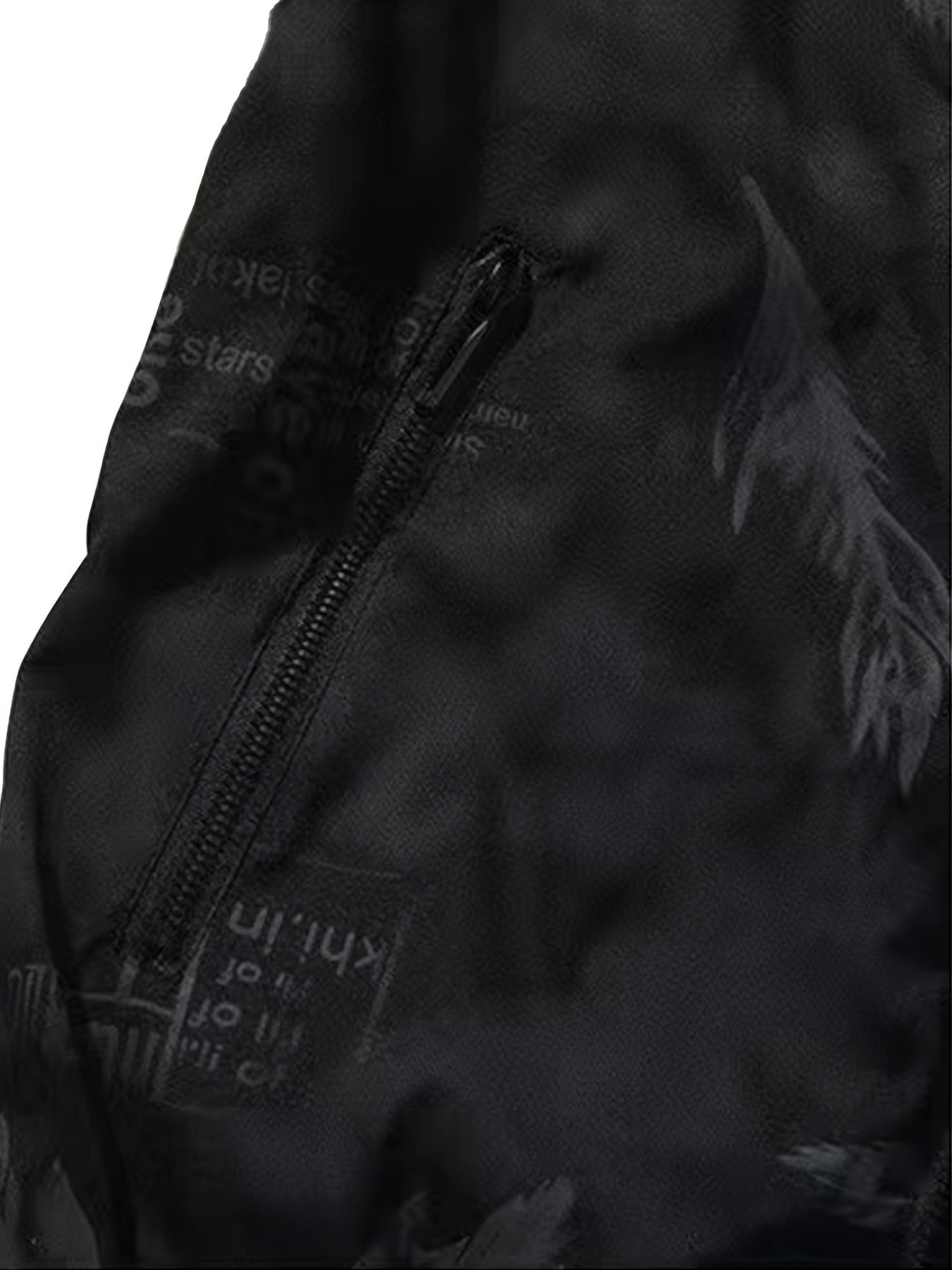 Men'S Lightweight Preppy Bomber Jacket with Feather & Star Print, Stand Collar, Zip-Up, Loose Fit, Polyester Lining, Casual Streetwear Style, Casual Outerwear | Star Pattern Jacket | Zippered Jacket