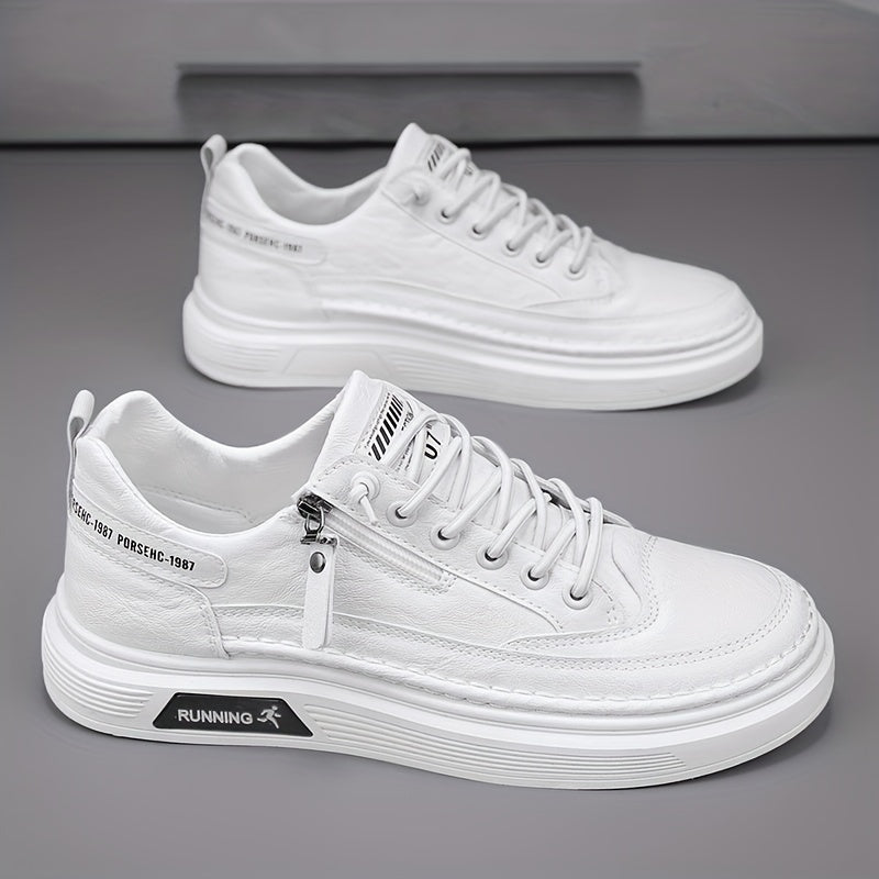 Men's Low-Top Sneakers with Side Zipper - Upper & Cushioned Rubber Sole, Round Toe Casual Lazy-/Shoe for Daily Wear,, Office - Trendy Minimalist Sneakers - ayq