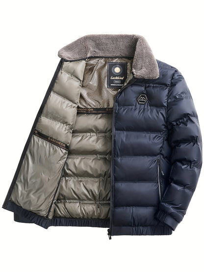 Men'S Heavyweight Winter Jacket - Thermal Insulated Coat with Zipper Closure, Slim Fit Formal & Casual Outerwear in Dark Green/Blue, Polyester-Lined Cold Weather Jacket for Everyday & Special Occasions, Winter Coats, Seasonal