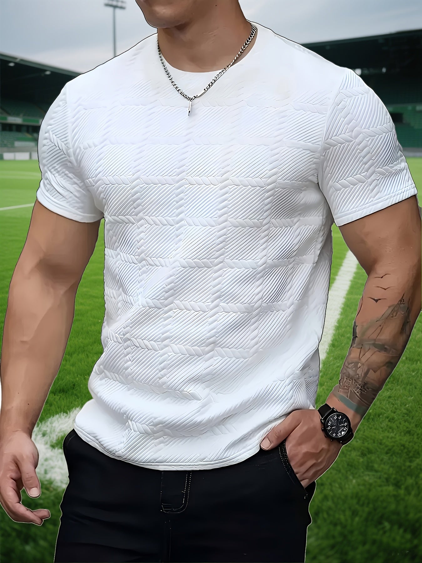 Men's T-shirt, Casual Tee, Breathable Slim-fit Short Sleeves, Machine Washable Comfort, Versatile Casual Wear, Sporty Leisure Top, Classic Crew Neck - ayq