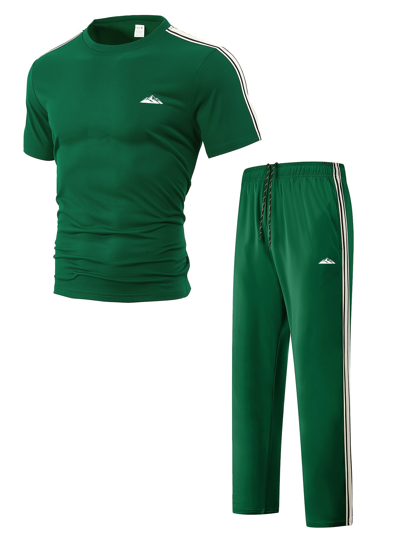 Men's Summer Quick-Dry Tracksuit Set with Striped Tee & Sweatpants