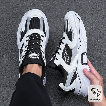 Men's Trendy Chunky Shoes, Comfy Non Slip Lace Up Casual Soft Sole Sneakers For Men's Outdoor Activities