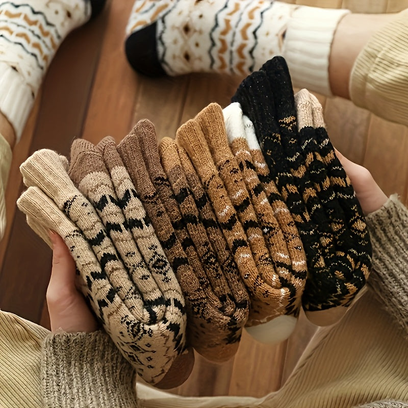5 Pairs Thick Fleece Mid-Calf Socks for Autumn Winter Casual Wear