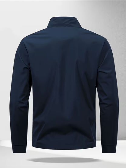 Men's Casual All-Season Stand Collar Polyester Windbreaker
