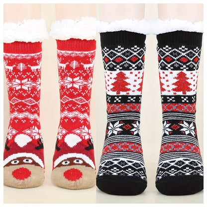 2 Pairs of Extra Thick Fleece-Lined Christmas Socks, Double Warmth and Comfort with Non-Slip Design for Indoor Use by Men & Women - Perfect Gift Idea, Winter Socks For Women, Socks For Women Winter, Christmas Fleece Socks, Be