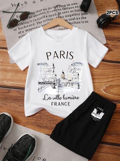 Girls Casual Two-Piece Summer Set - Fun Letter Tee & Shorts