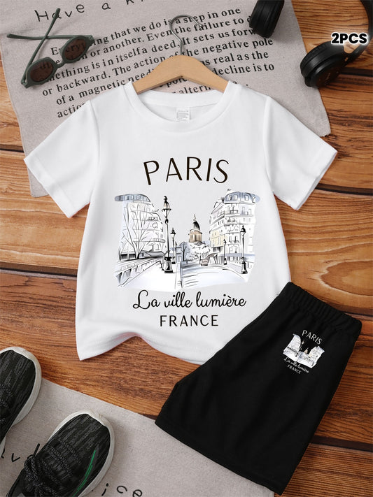 Girls Casual Two-Piece Summer Set - Fun Letter Tee & Shorts