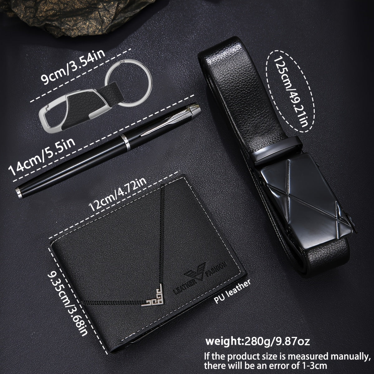 4pcs Men's wallet+Men's belt set, etc., Men's Father's Day gift, daily matching use, retro fashion business trend gorgeous versatile Men's wallet, suitable for holiday gift giving, Christmas Valentine's Day birthday gift (exc