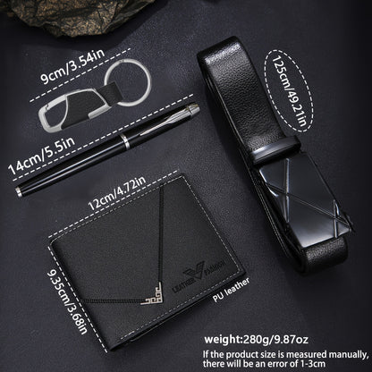 4pcs Men's wallet+Men's belt set, etc., Men's Father's Day gift, daily matching use, retro fashion business trend gorgeous versatile Men's wallet, suitable for holiday gift giving, Christmas Valentine's Day birthday gift (exc