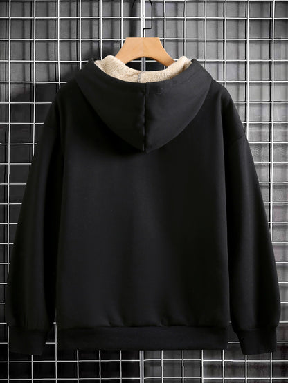 Women'S Plush Fleece-Lined Hooded Sweatshirt with Bear Print & Zipper Closure - Cozy Winter Warmth, / Color Block Design, Soft Fleece Fabric, Casual Pullover for Fall & Winter, Autumn Winter Apparel | Hooded Sweatshirt | Zipp