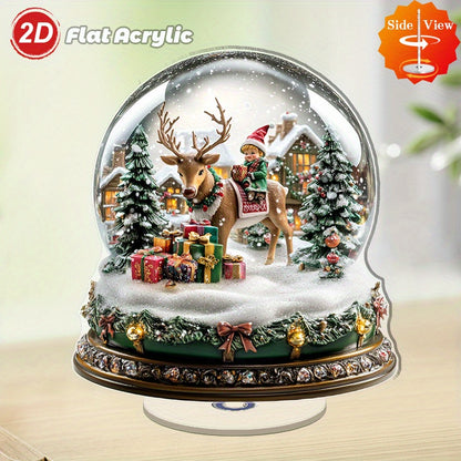 2D Flat, 1pc Rotating Acrylic Snow Globe with Deer & Fairies - Winter Wonderland Scene, Snow-Covered Trees & Twirling Mechanism, Indoor/Outdoor Christmas New Year Holiday Decoration, Lightweight Tabletop Decor for, gift, 2D F