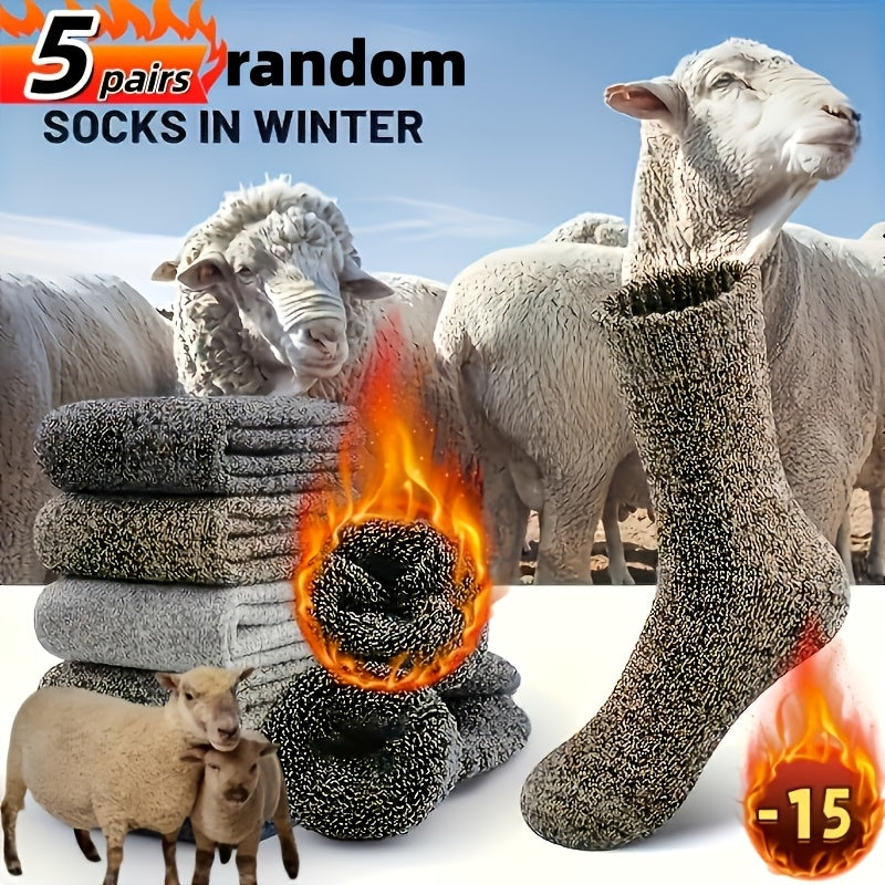 Men's 5-Pack Thick Wool Blend Mid-Calf Socks for Winter