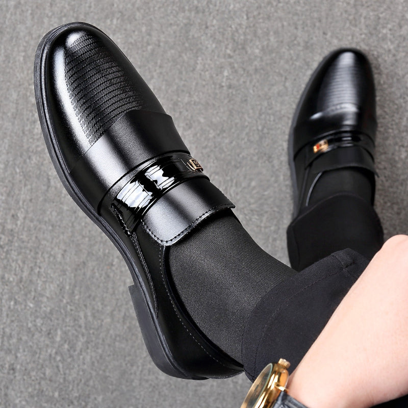 Men's Black PU Loafers British Style Slip-On Dress Shoes