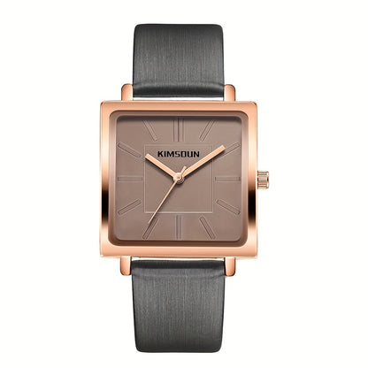 Women's Quartz Watch with Calfskin Strap and Minimalist Square Case