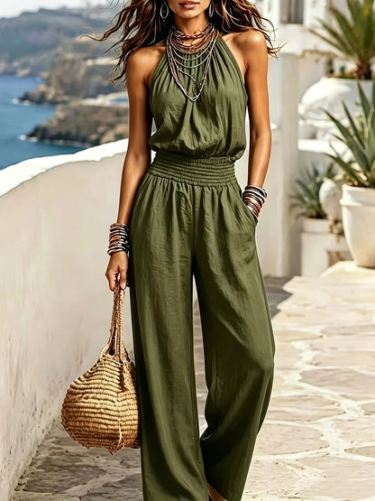 Women's Bohemian Backless Sleeveless Wide-Leg Jumpsuit