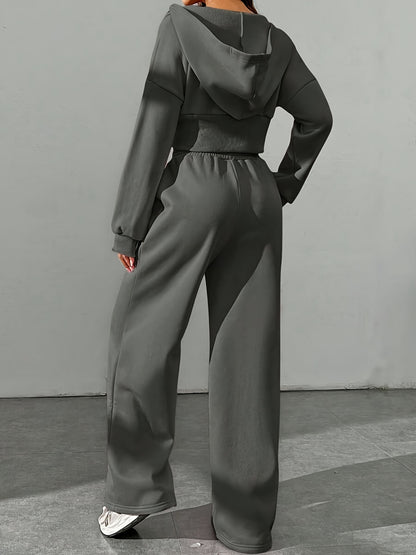 Women's Casual 2-Piece Polyester Hoodie and Sweatpants Set - ayq