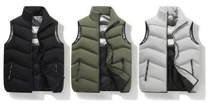 Men's Casual Sleeveless Stand Collar Vest, Thickened Warm Sweater, Autumn Winter Solid Color Zip-up Jacket, Coldproof Outdoor Top, Graphene Warmth, Fashion Webbing, Suitable for Daily Activities, Holiday Gift