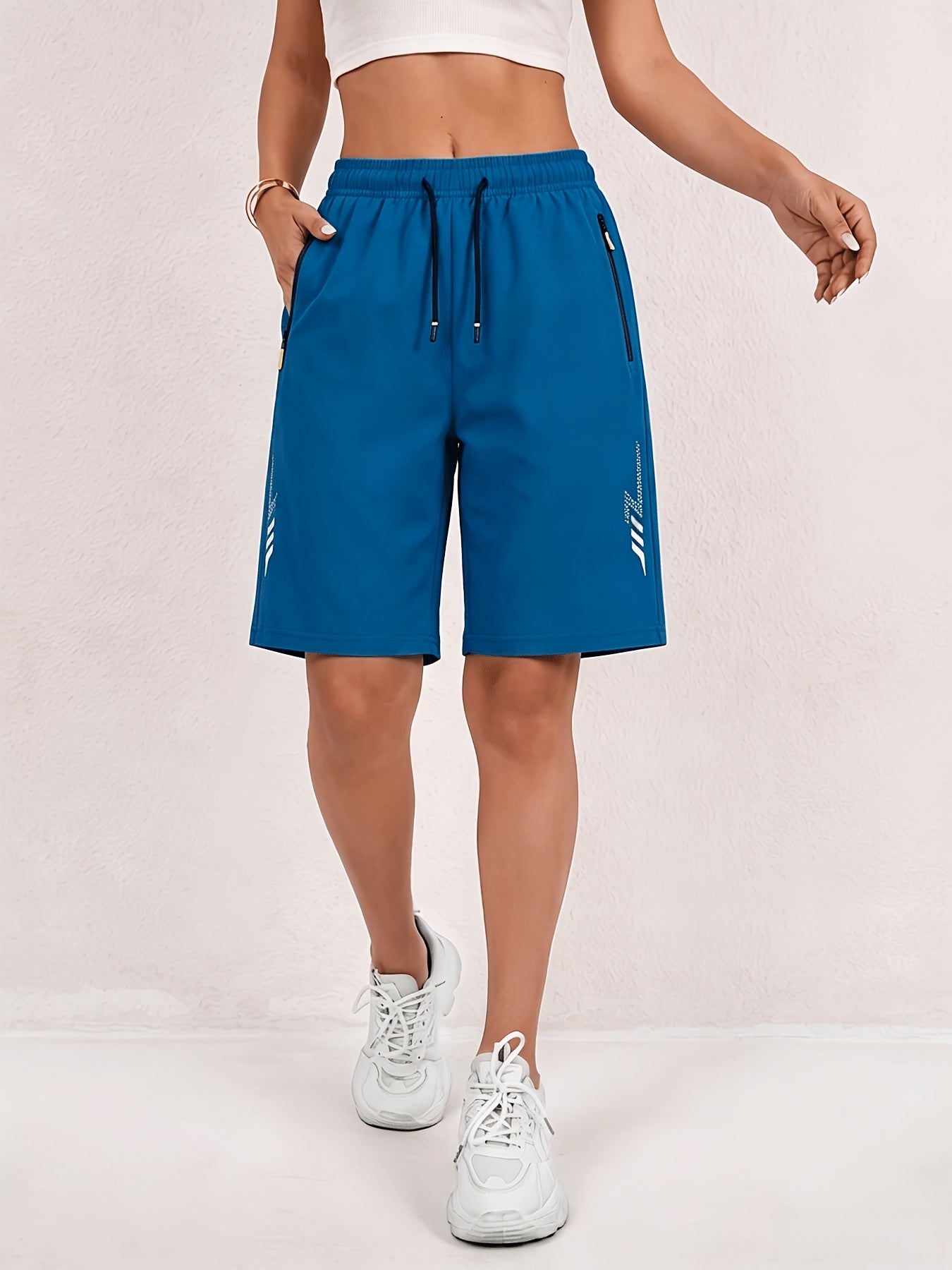 Women's Loose-Fit Quick-Dry Sports Shorts with Zipper Pockets