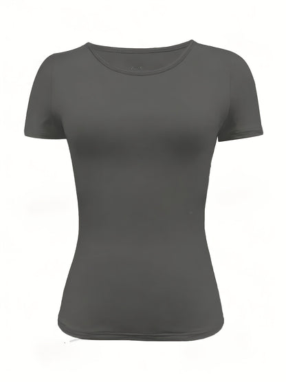 Women’s Solid Color Fitted Short-Sleeve T-Shirt for Summer