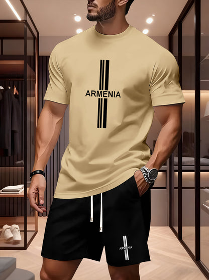 Men's Summer Casual Sport Set with White Striped Design