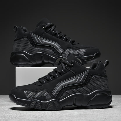 Men's Casual Sporty Sneakers - High Quality PU Upper, Non-Slip Rubber Sole with Cushioned Comfort  Inner Arch Support, Low-Top Lace-Up Design for All-Day Wear (Black/White) - Spring/Fall/Winter Seasonal Versatility, Comforta