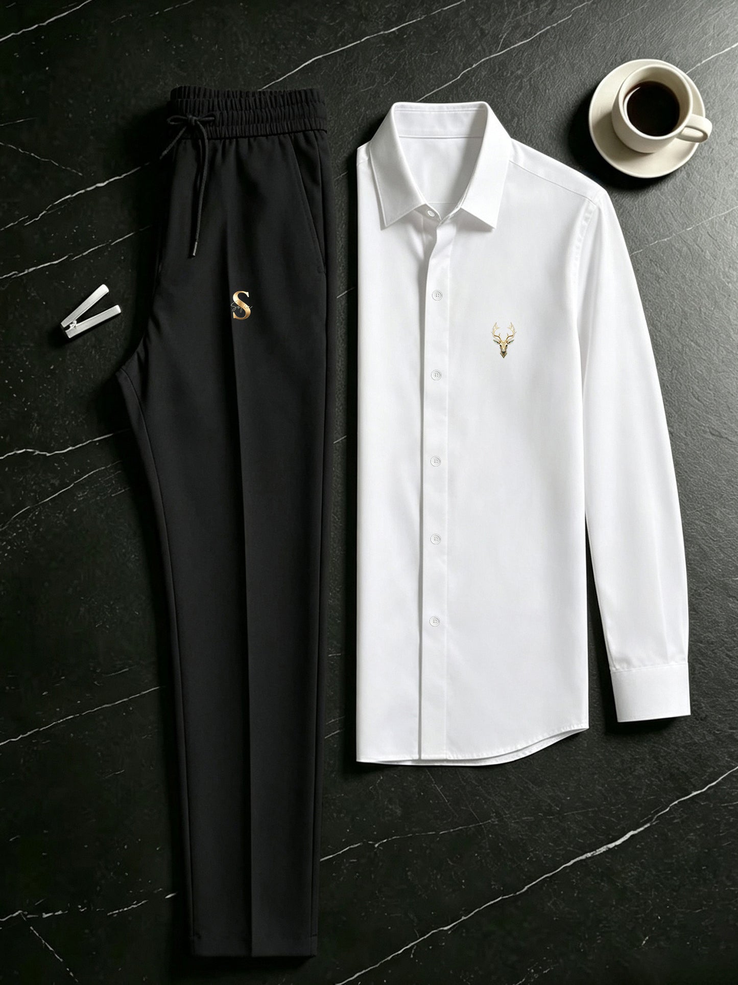 Men's Casual Long Sleeve Shirt & Drawstring Pants Set