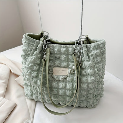 Summer Fresh and Sweet Ruffled Bubble Cloud Shoulder Bag, Large-capacity Tote for Outings and Commuting, Fashionable Women's Soft Handbag, Available in 4 Colors