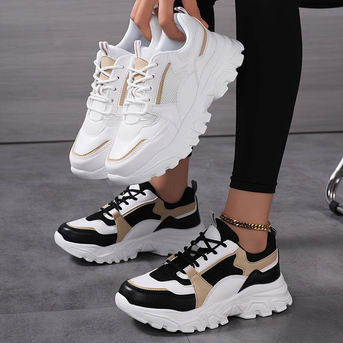 Women'S Fashion Casual Sneakers, Sizes 36-42, Breathable Lace-Up Running Shoes, Lightweight, Low Top, Round Toe, with Fabric Upper and MD Sole, All-Season Wear