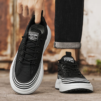 Men's Breathable Casual Sneakers - 2025 Spring New Design, Low-Top Elastic Lace-Up, Grey  White PU Upper with Cushioned EVA Insole  Durable PVC Sole for All-Season Outdoor Running, Gym, Daily Wear, Gym Shoes, Sleek Sporty D