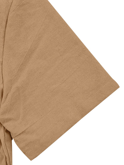 Men's Linen Short Sleeve Shirt & Solid Shorts Set for Summer