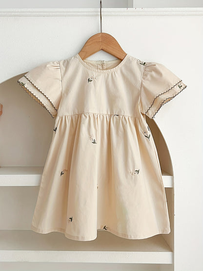 Girls' Summer Vintage Floral Embroidered Cotton Dress