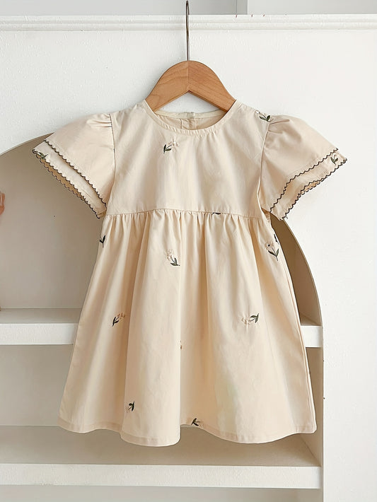 Girls' Summer Vintage Floral Embroidered Cotton Dress