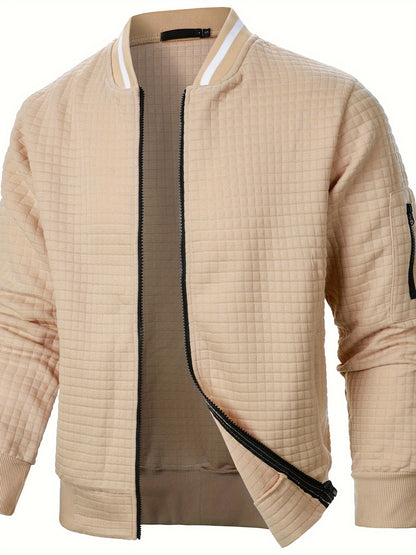 Men'S Zip-Up Jacket - Full-Zip Front Closure, Stand Collar, Lightweight Outerwear for Office, Casual & Formal Events - Spring/Fall Transitional Clothing - Easy-Care Modern Men'S Coat, Zip Up Jacket, Autumn Layering, Sleek Des