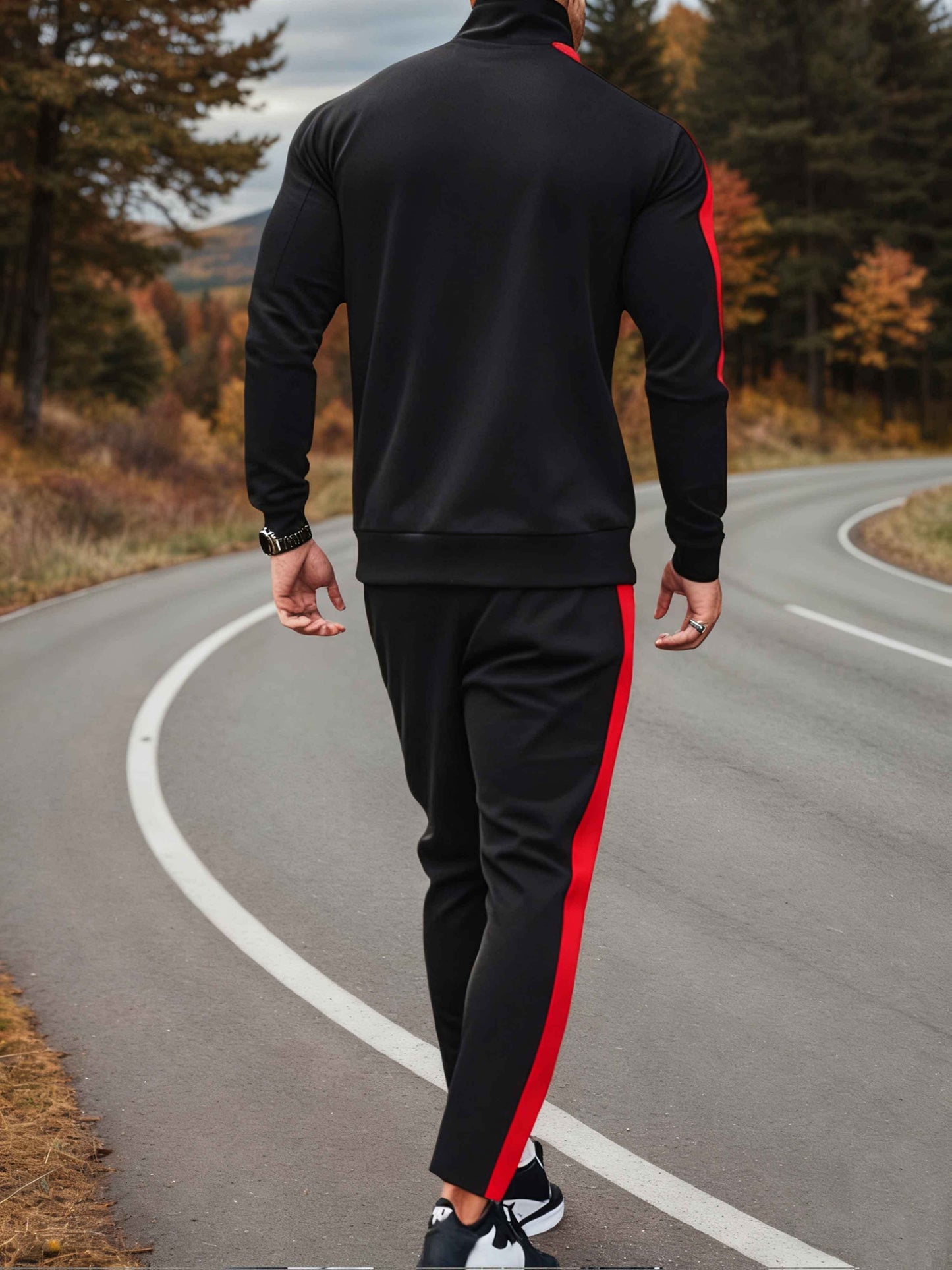 Men's Casual Athletic Tracksuit Set with Stretch Polyester