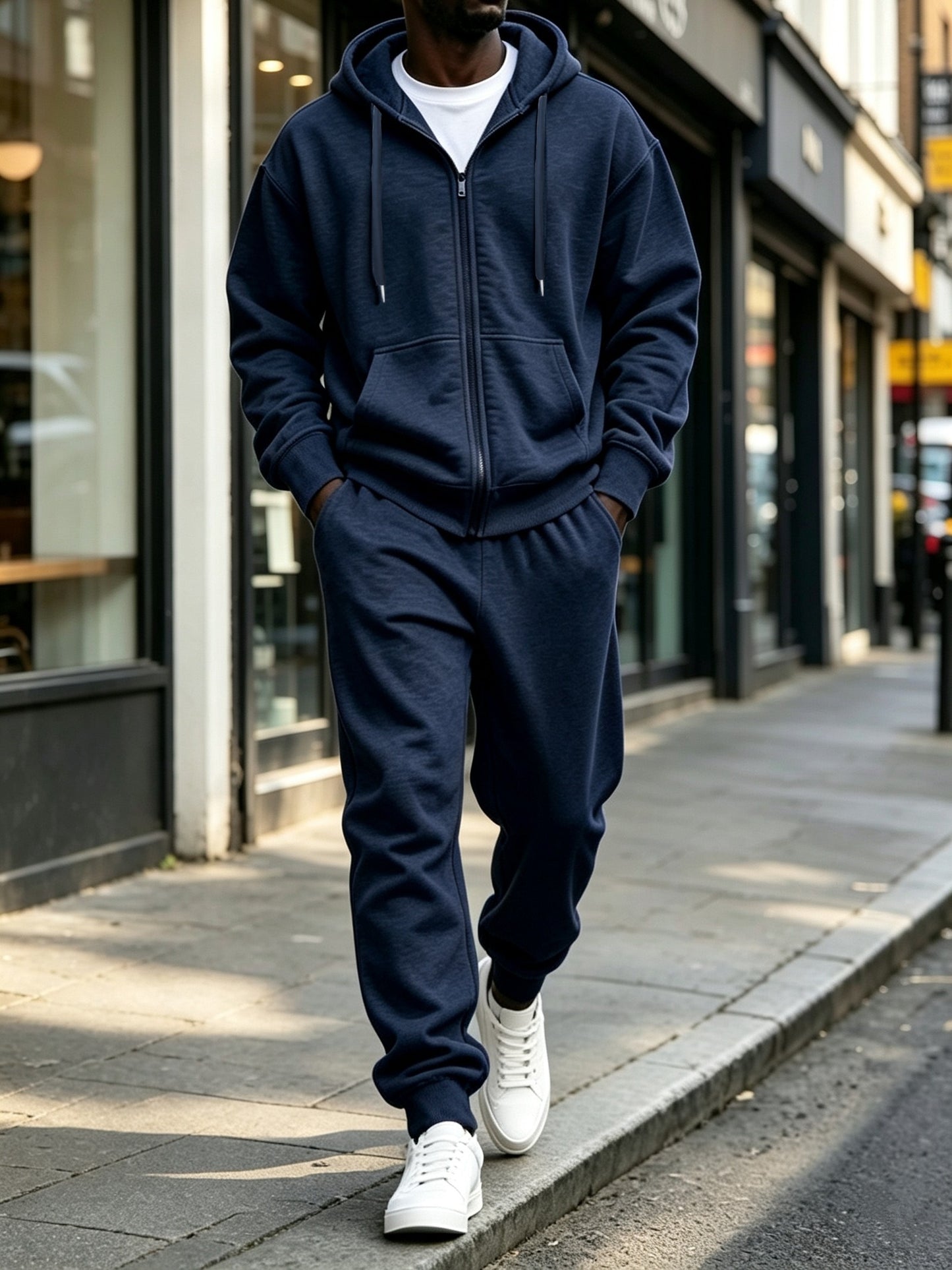 Men's Lightweight Polyester Zip-Up Hoodie Jogger Set