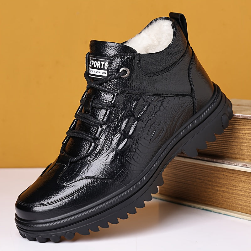 Men's Winter Lined Outdoor Work Boots, Anti-Slip High-Top Shoes