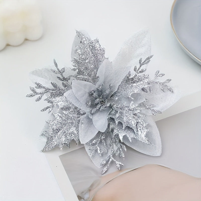 60 Shiny Flower Clips - 5.5-Inch Large Decorative Set, Suitable for Christmas, Weddings, New Year & Family Gatherings - Includes 30 Flowers & 30 Clips, Easy To Hang, Best For Christmas