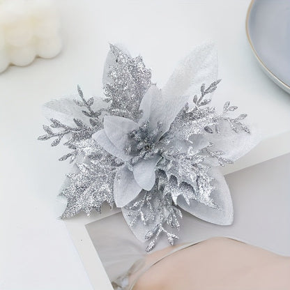 60 Shiny Flower Clips - 5.5-Inch Large Decorative Set, Suitable for Christmas, Weddings, New Year & Family Gatherings - Includes 30 Flowers & 30 Clips, Easy To Hang, Best For Christmas