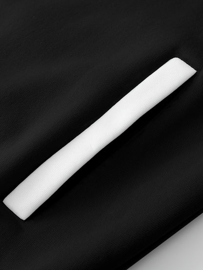 Men's Fashionable R-Letter Patchwork Casual Street Style Baseball Jacket - Polyester, Maroon & Black with White Stripes, Button Closure, with Pockets