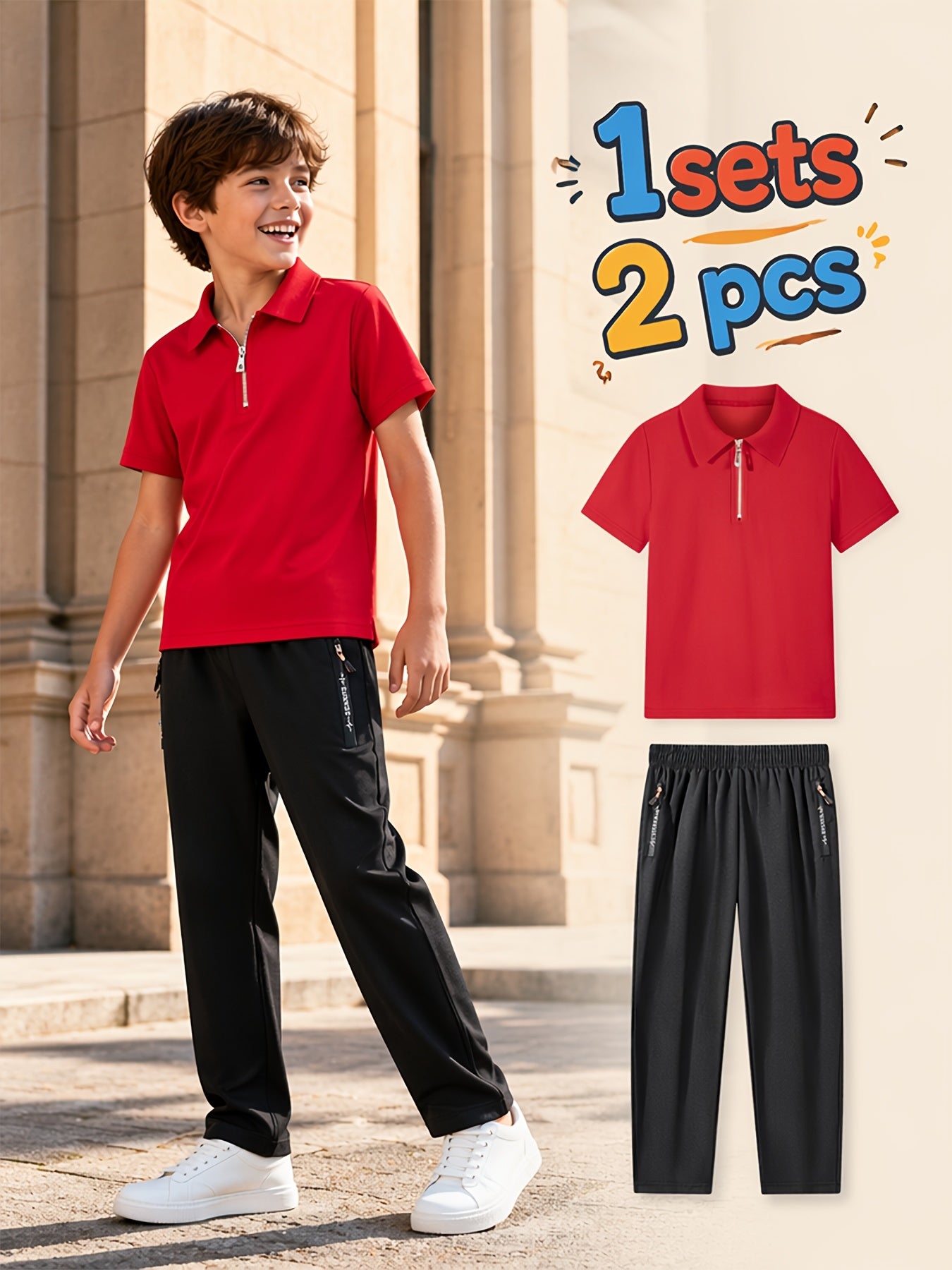 Boys' Spring/Summer Polo Shirt & Stretch Trousers Set