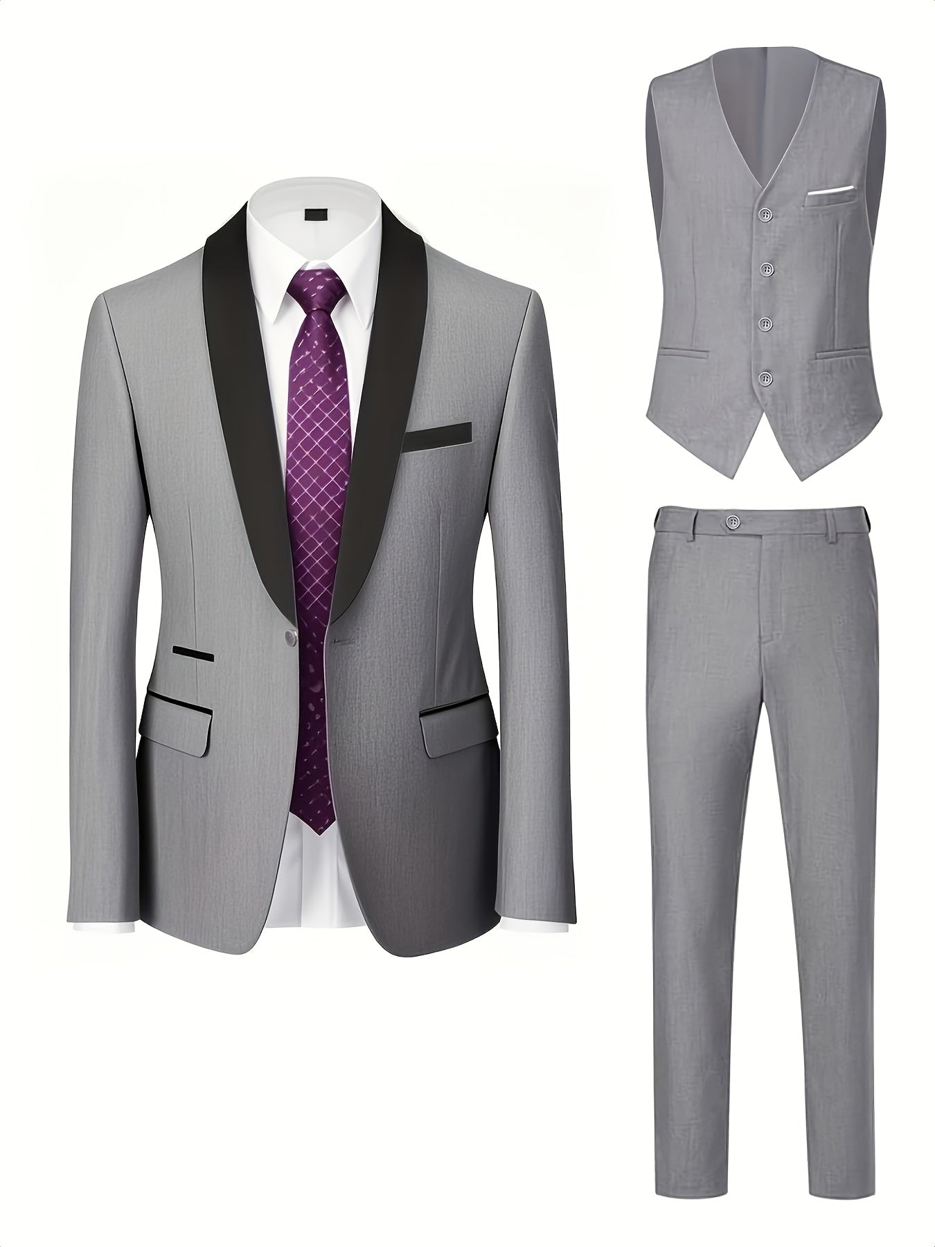 Men's Slim Fit 3-Piece Business Suit Set with Vest & Trousers