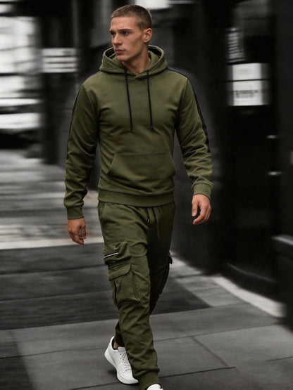 Men'S Casual Sports Two-Piece Set with Multiple Pockets, Featuring a Hooded Design, Suitable for Fashion, Running, And Hiking