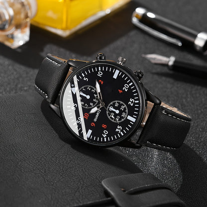 5pcs Men'S Quartz Watch Set, Includes a Gift Box, Watch, Belt, Wallet, Keychain, And Glasses, Perfect for a Gift.