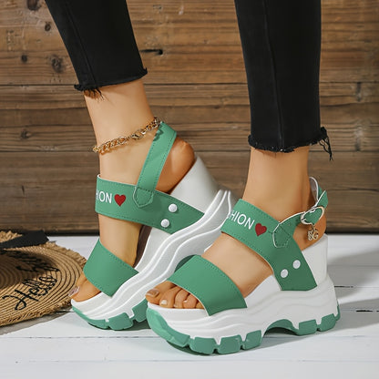 Women's Platform Wedge Sandals with Thick Sole  Ankle Strap Metal Buckle - Open Toe Summer Casual Shoes, White  Black Faux Cover, Cushioned Insole for All-Day Comfort