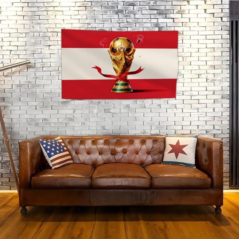 Austrian Football Flag with Golden Trophy - Durable Outdoor Banner