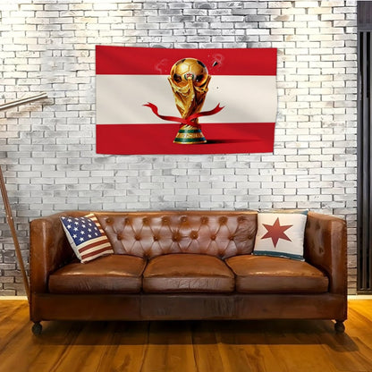 Austrian Football Flag with Golden Trophy - Durable Outdoor Banner