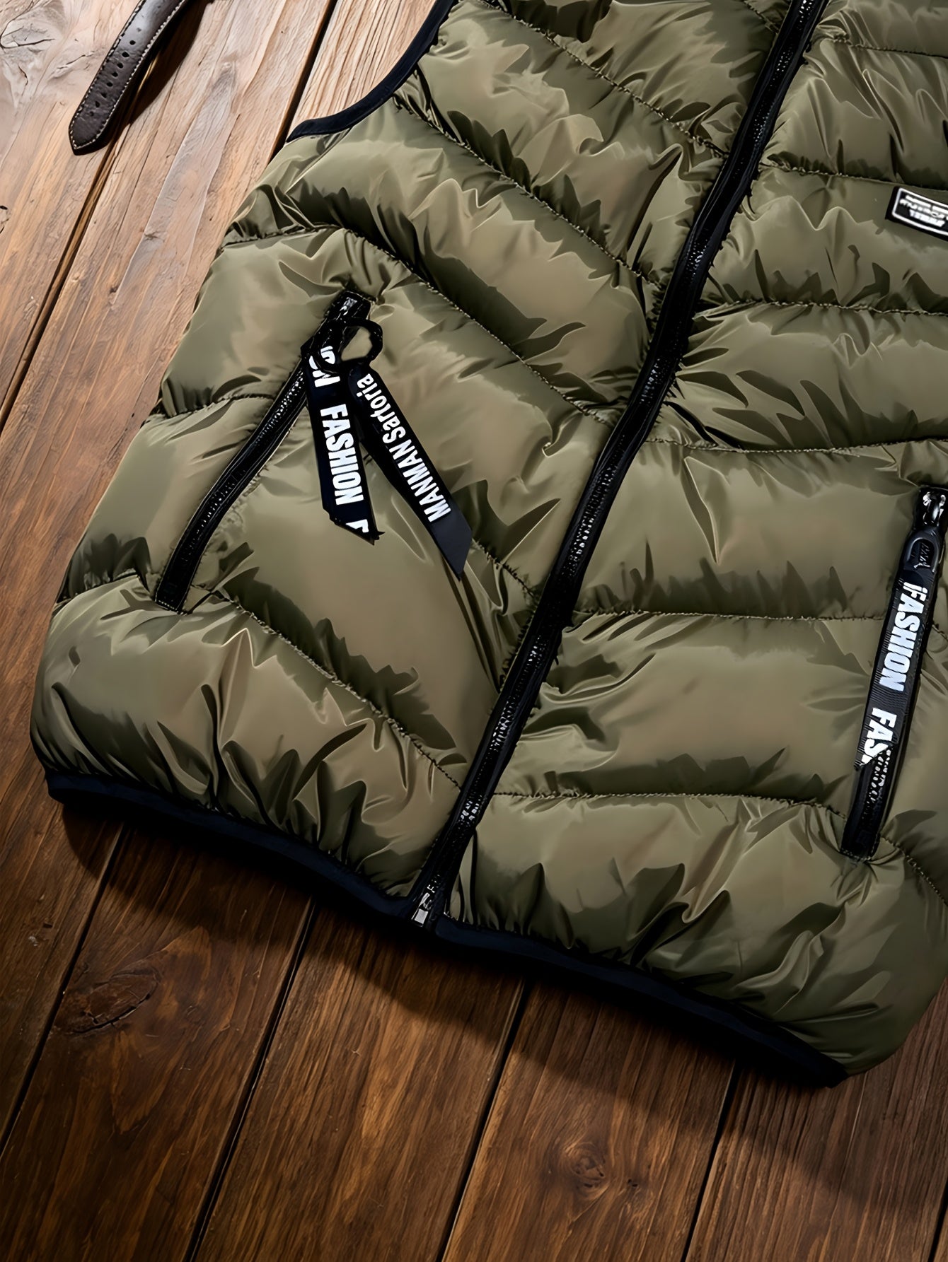 Men's Thickened Polyester Warm Vest with Full-Zip and Stand Collar