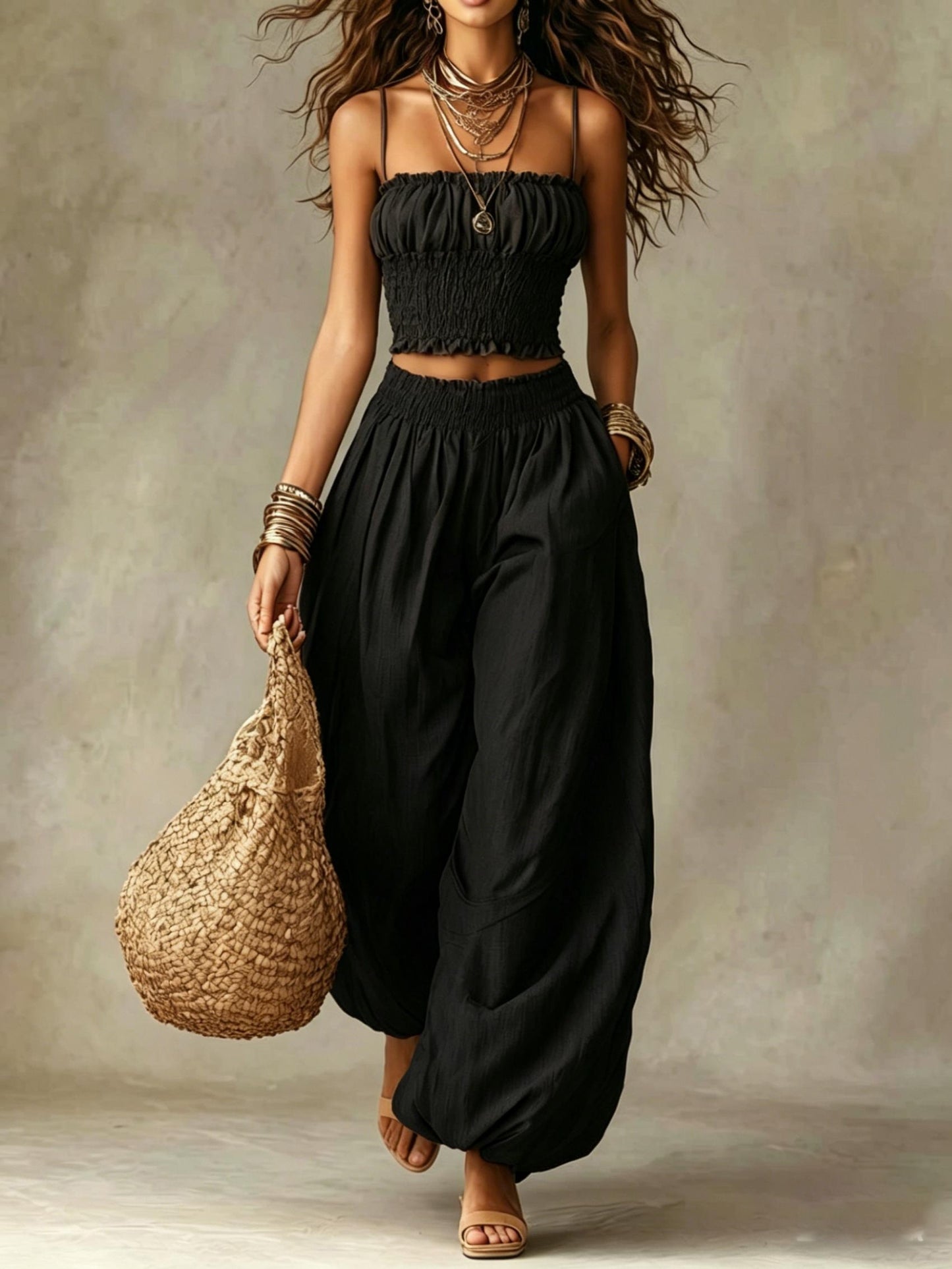 Women's Elegant Bustier Cami & Lantern Pants Set