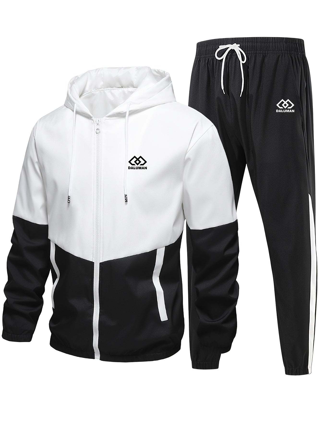 Men's Spring-Fall Patchwork Athletic Hooded Jogger Set
