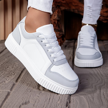 Women’s Casual Dual-Tone Low-Top Sneakers with Lace-Up Closure